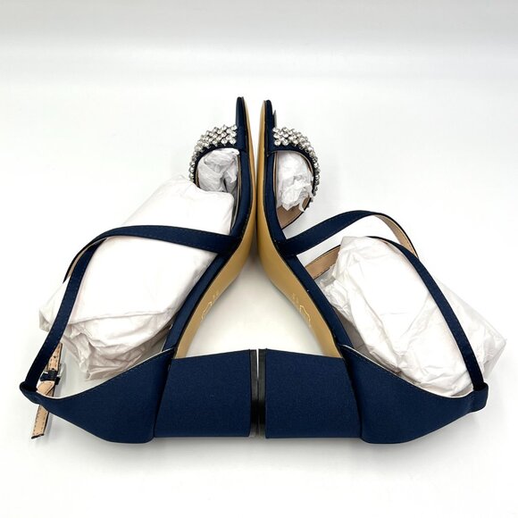 Nina Womens Size 6.5 Nora Navy Satin Jeweled Block‎ Heels Dress Sandals Shoes - Picture 8 of 13
